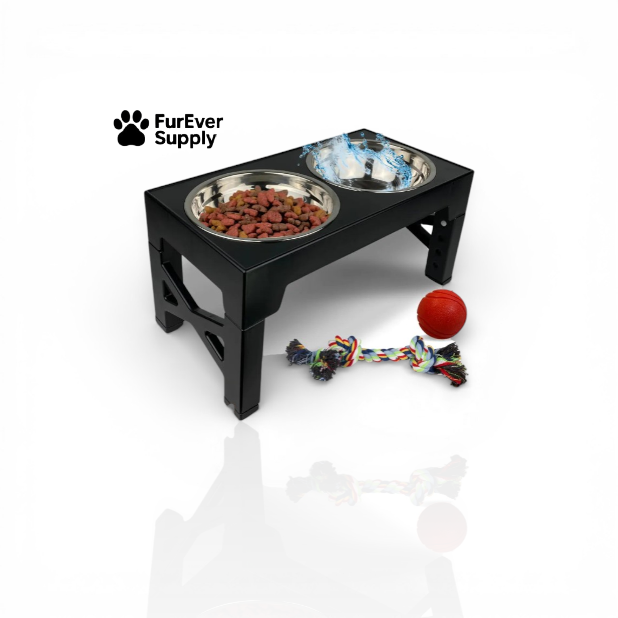 Adjustable Pet Feeding Stand (comes with a bonus rope & ball)